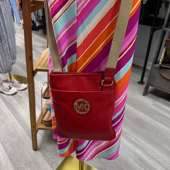 Michael Kors Red Leather Crossbody Bag - Picture 7 of 8